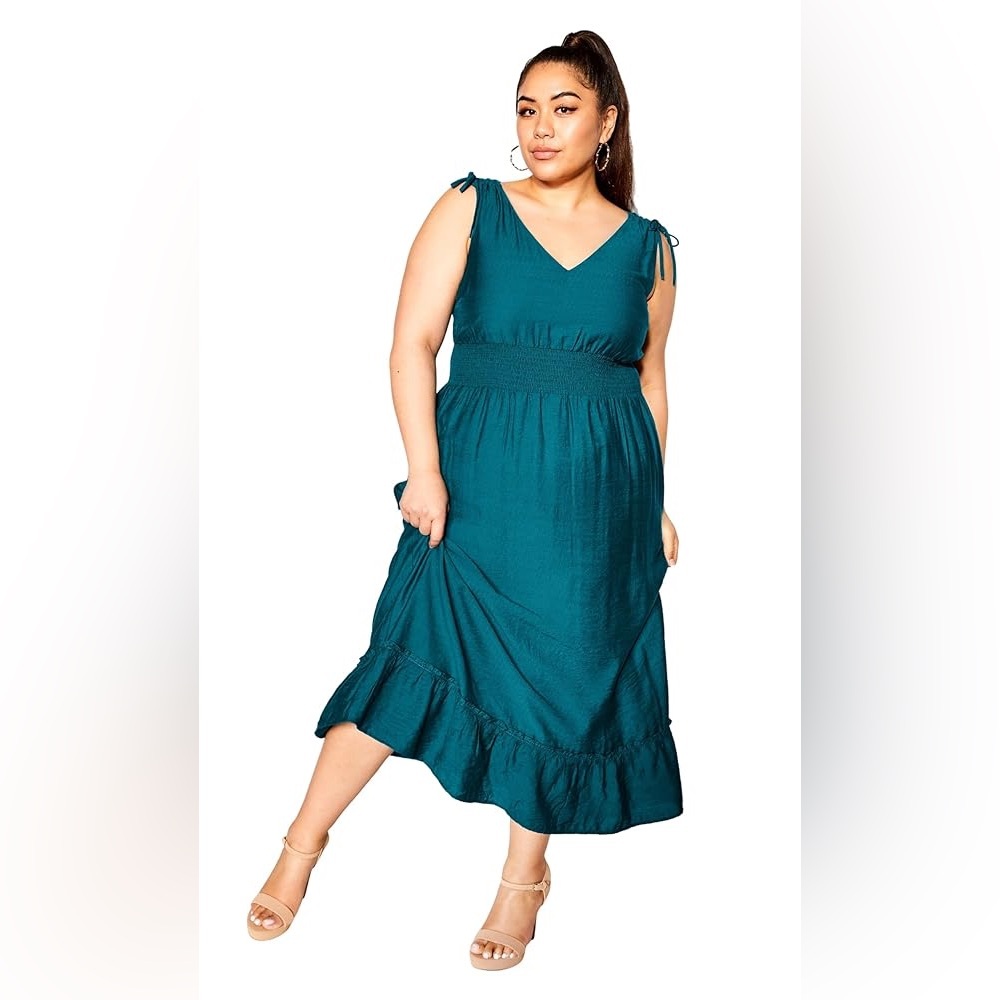 City Chic Blue Sleeveless V-Neck Sundress